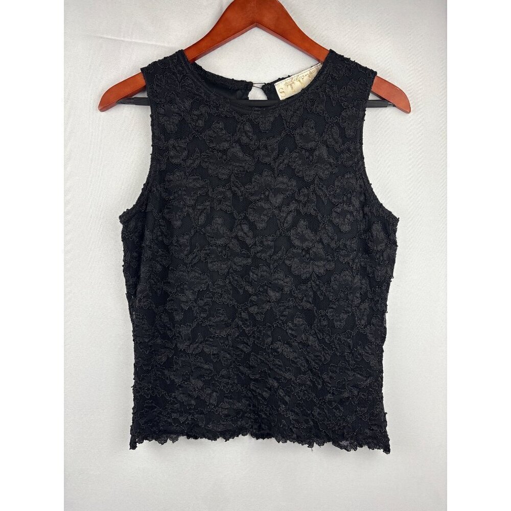 California Style Black Lace Sleeveless Top Large Nylon Made In USA